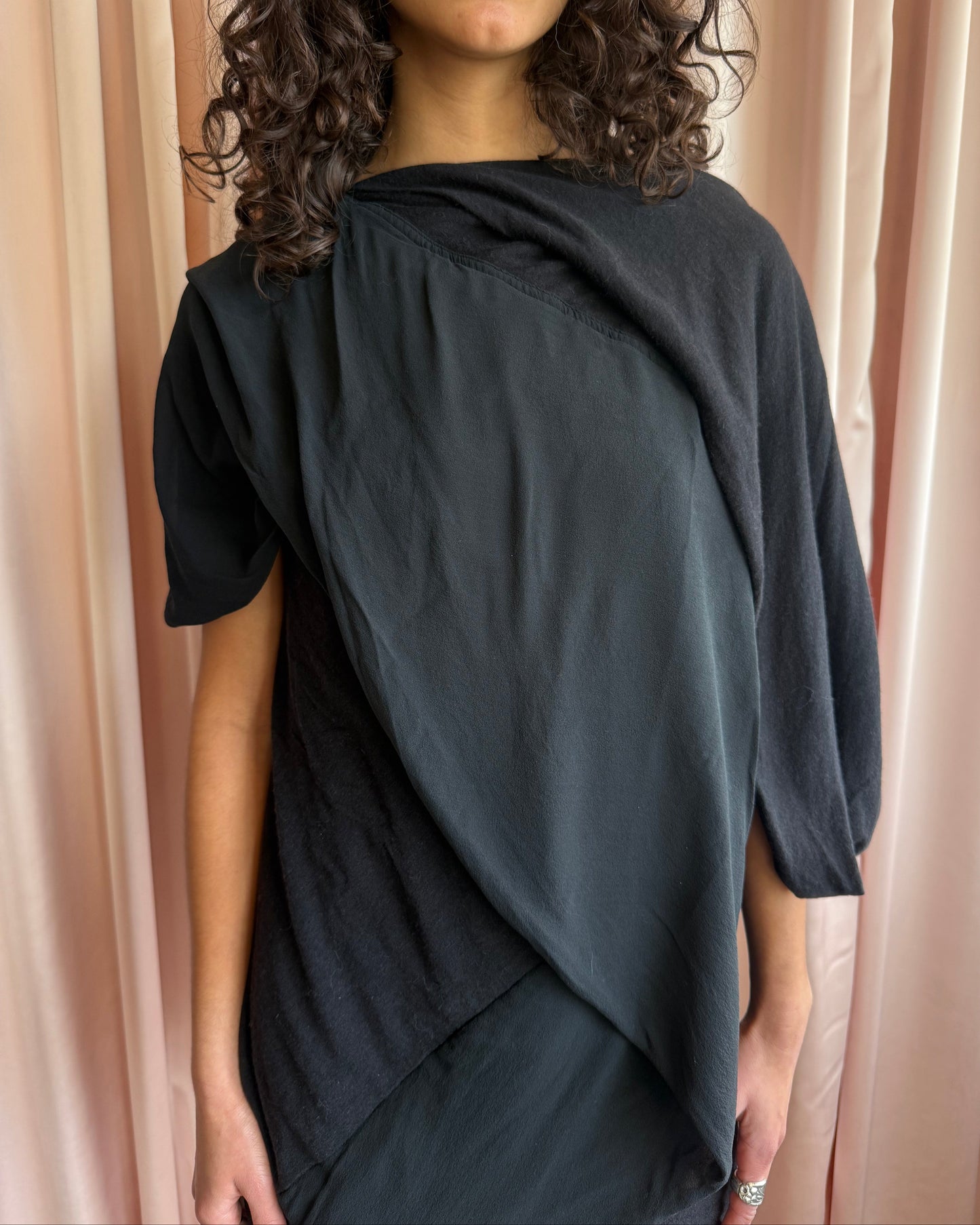 Rick Owens Lilies Wool & Silk Black Cape Sleeve Mini Dress