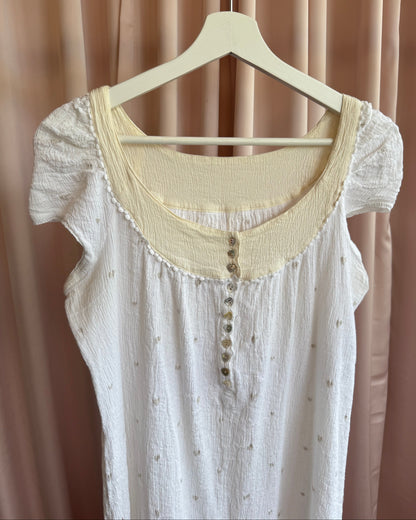 Tsumori Chisato White Button Front Short Sleeve Cotton Tent Dress