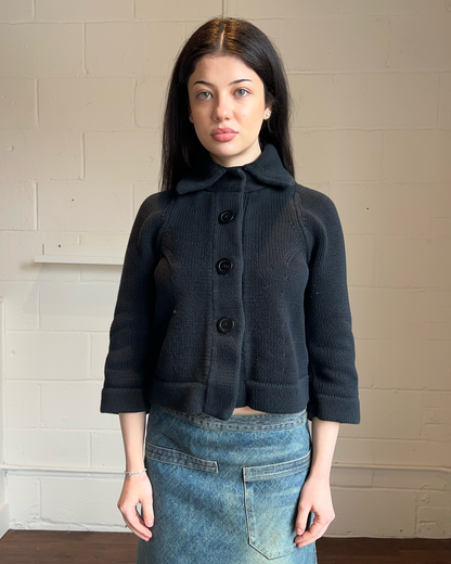 Black Collared Knit Cardigan