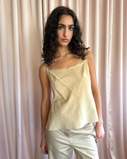 Plein Sud Deadstock 2000's Tan Suede Open Tie Back Tank Top