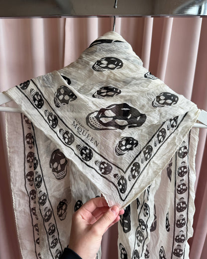Alexander McQueen White & Black Skull Print Scarf