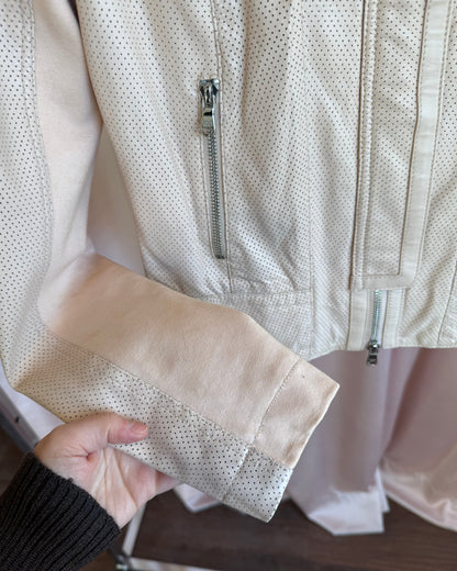 Italian Designer Perforated Beige Leather Jacket