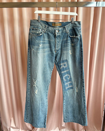 Richmond Denim "RICH" Grey Spell Out Distressed Jeans