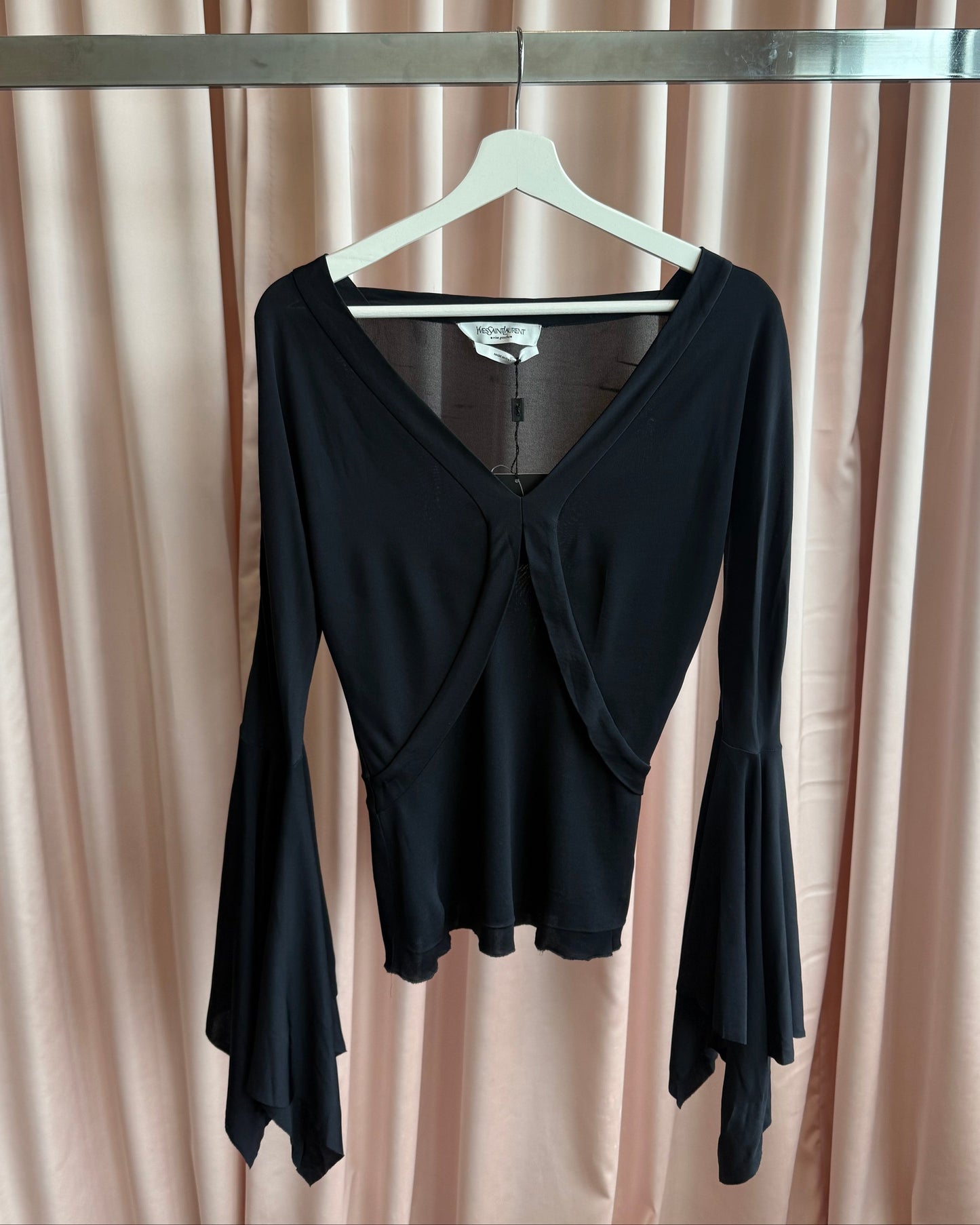 Yves Saint Laurent Rive Gauche S/S 2003 by Tom Ford Black Bell Sleeve Top