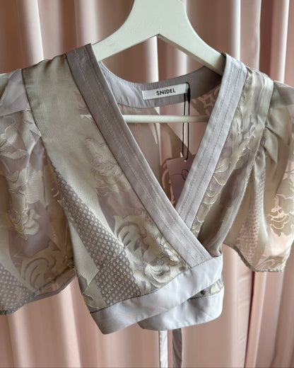 Japanese Brand Cropped Pale Mauve Floral Wrap Top