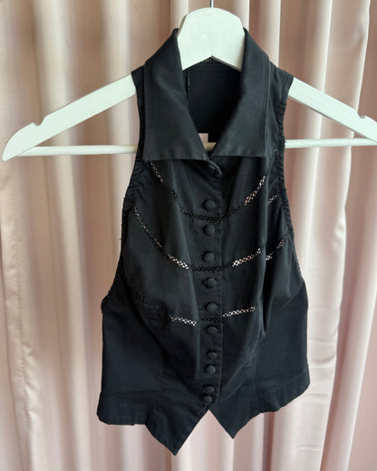 Plein Sud Black Button Up Collared Racerback Top