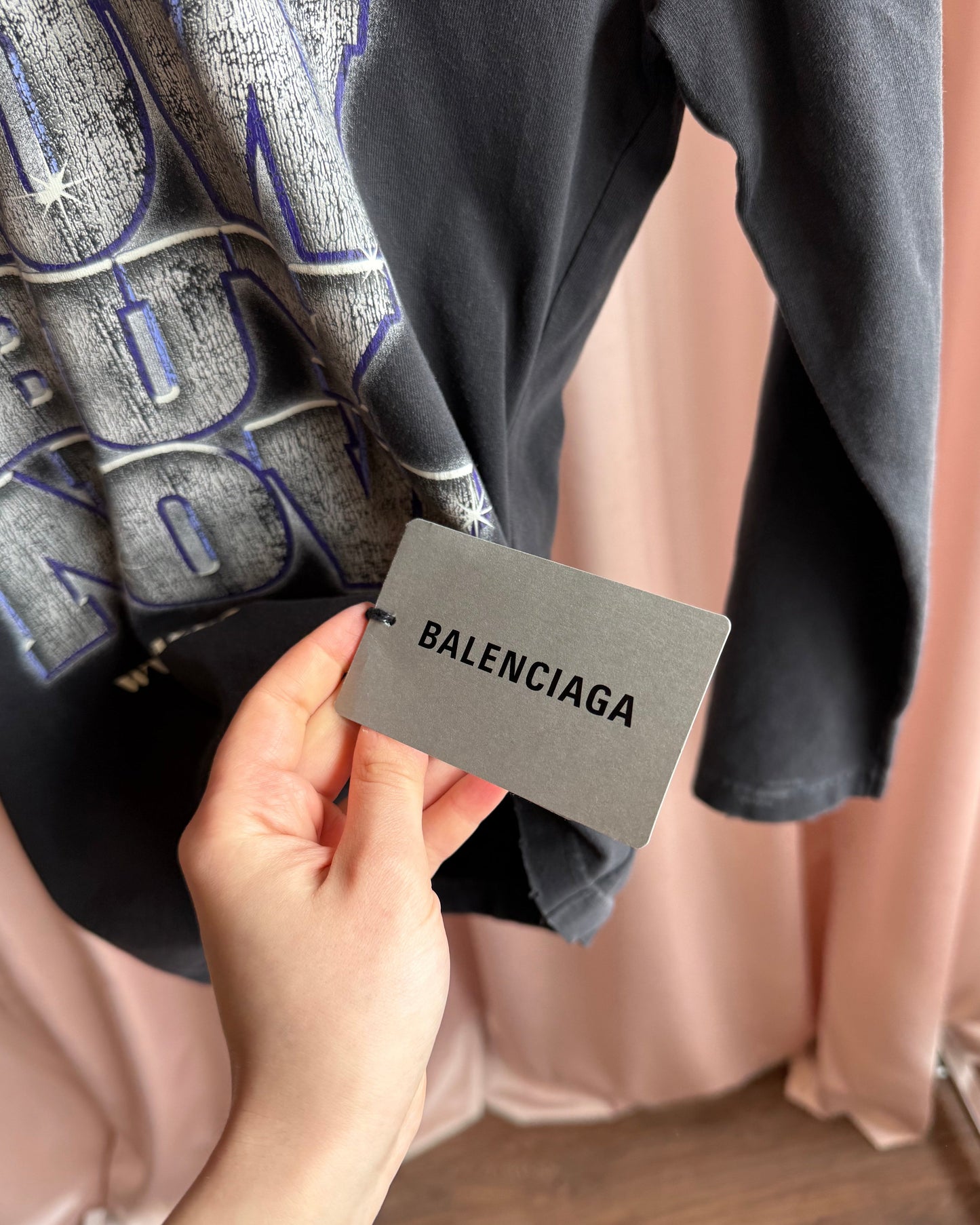 Balenciaga "See Now Buy Now" Faded Black Hooded Long Sleeve T-Shirt (S)