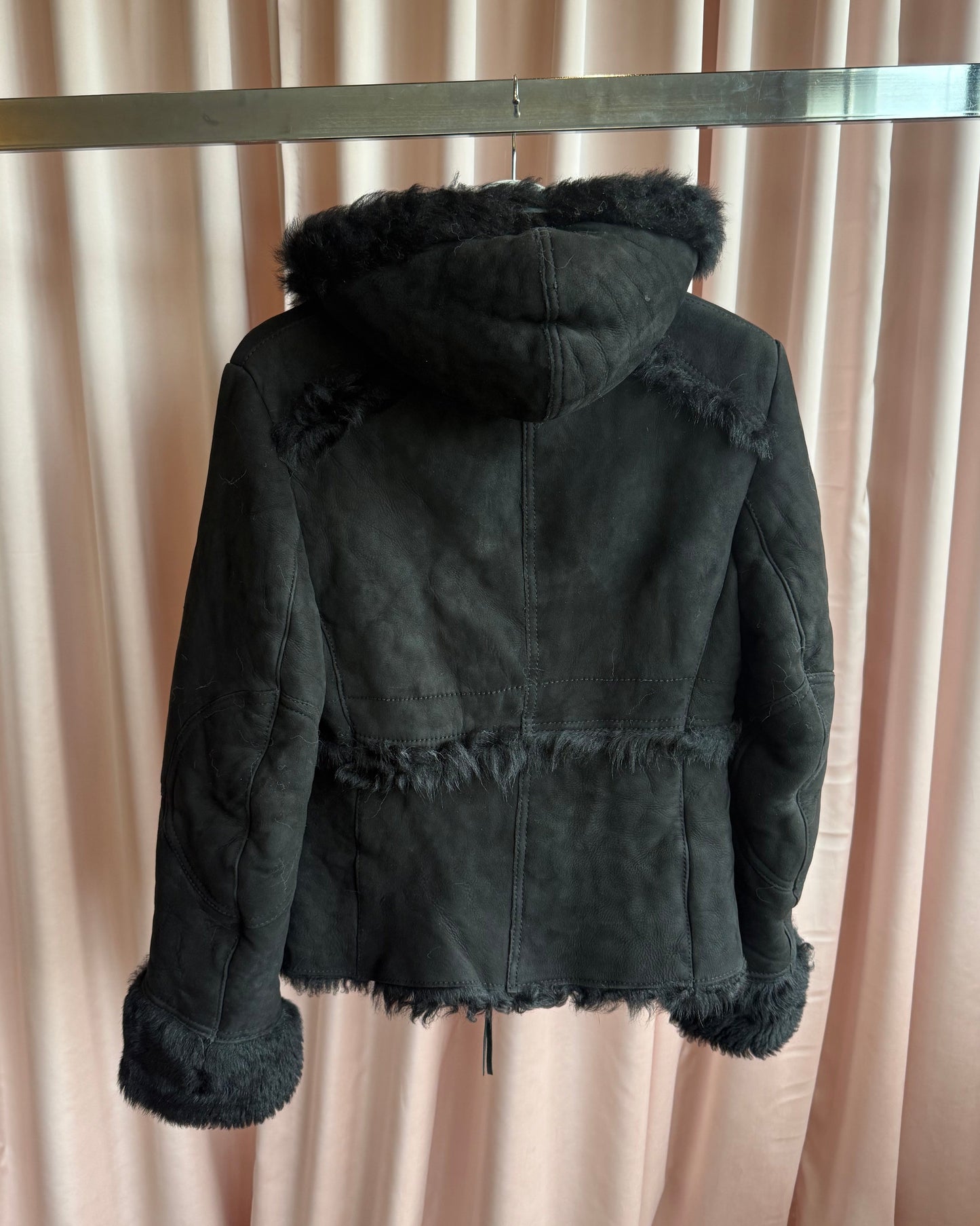 Italian Designer Shearling & Suede Hooded Jacket