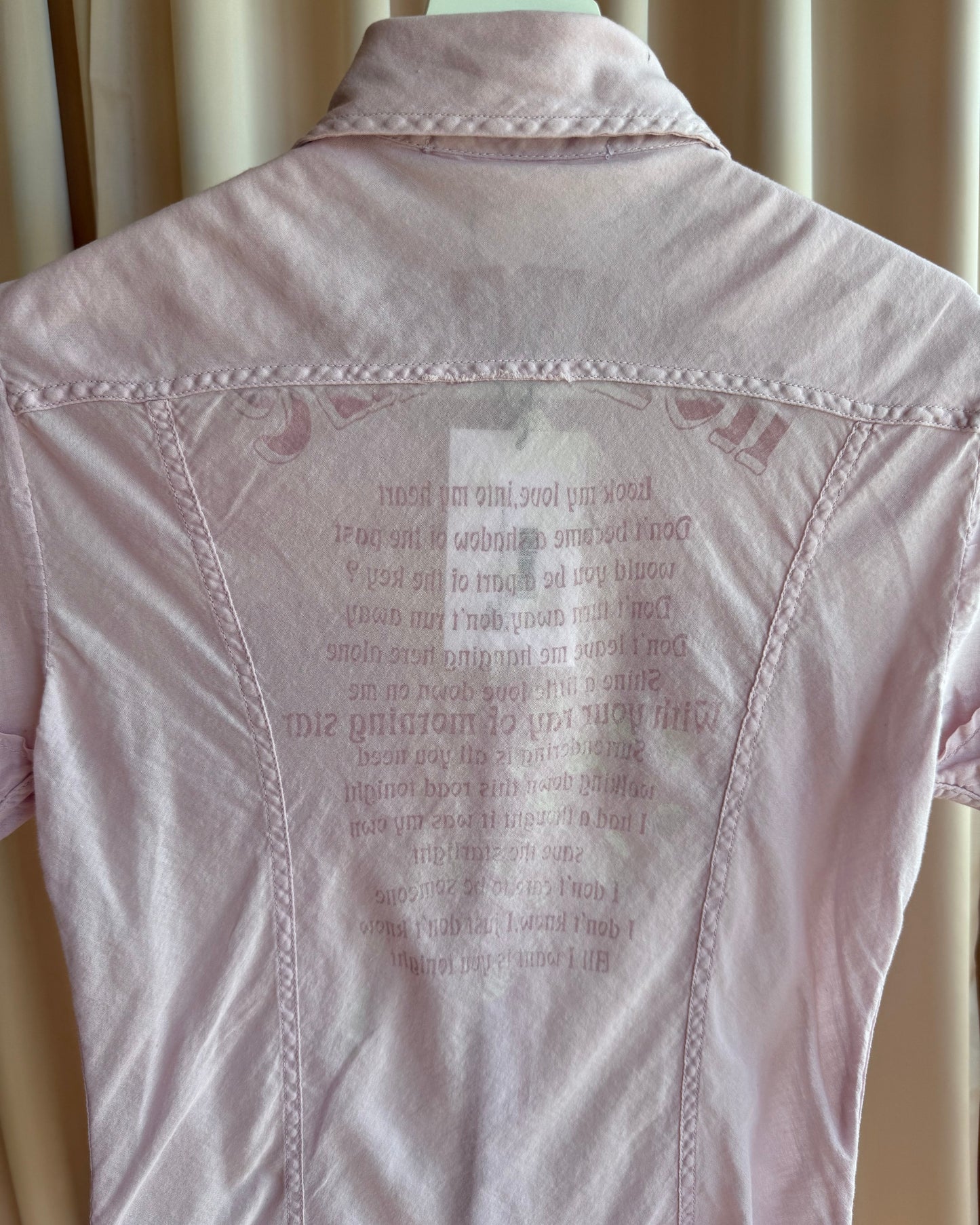 Italian Brand Pink Text Print Back Short Sleeve Button Up Shirt