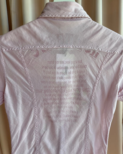 Italian Brand Pink Text Print Back Short Sleeve Button Up Shirt
