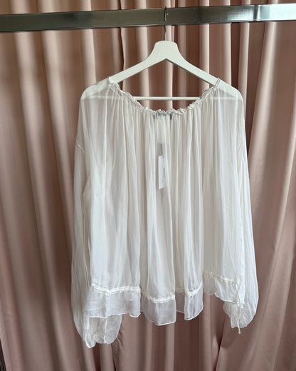 John Richmond Sheer White 100% Silk Bishop Sleeve Blouse