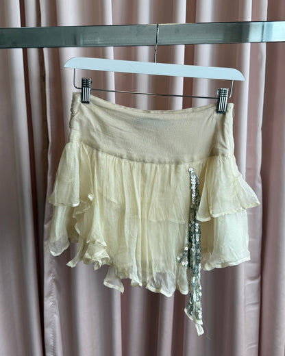 Japanese Brand Tiered Silk Sequins Mini Skirt
