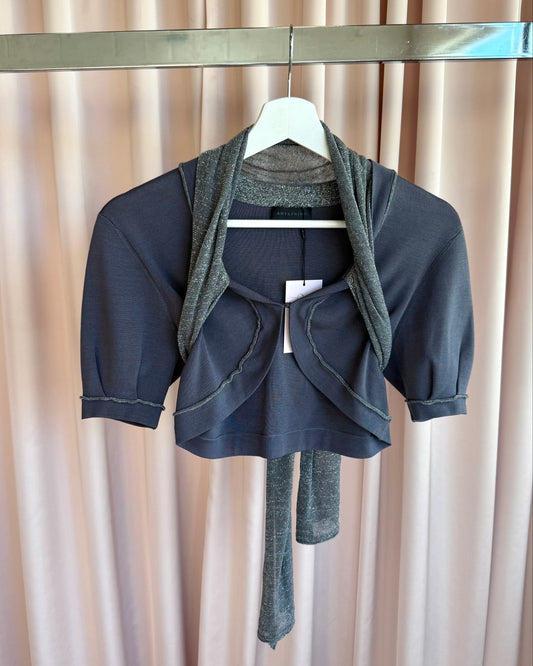 Italian Brand Silk Lamé Tie Up Crop Top