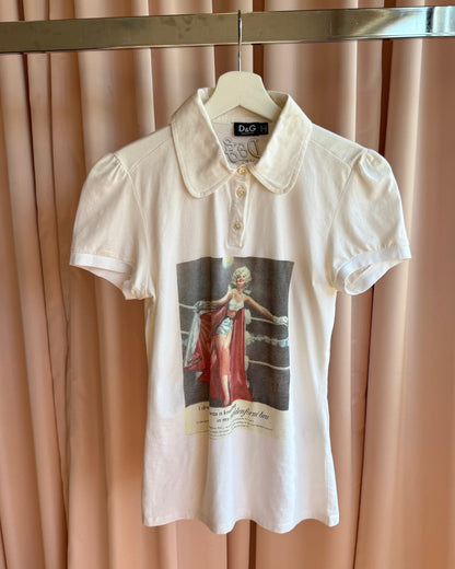 D&G 2000's "Maidenform Bra" Graphic White Polo Top