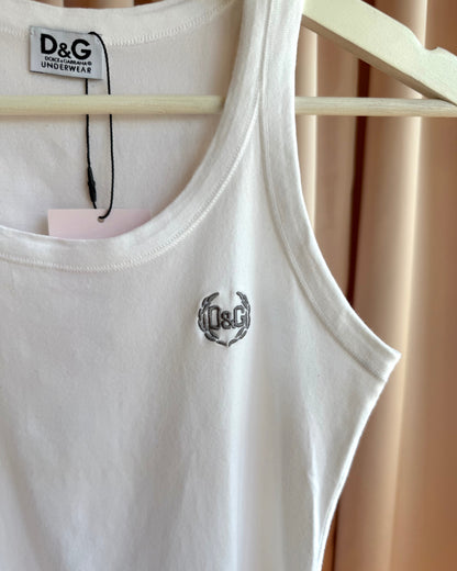 D&G Underwear Logo Embroidered White Tank Top