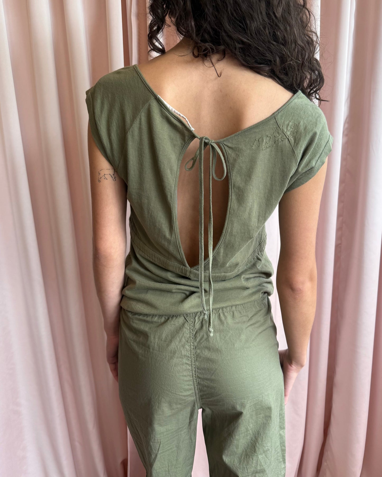 Italian Brand Army Green Cotton Surplice Jumpsuit