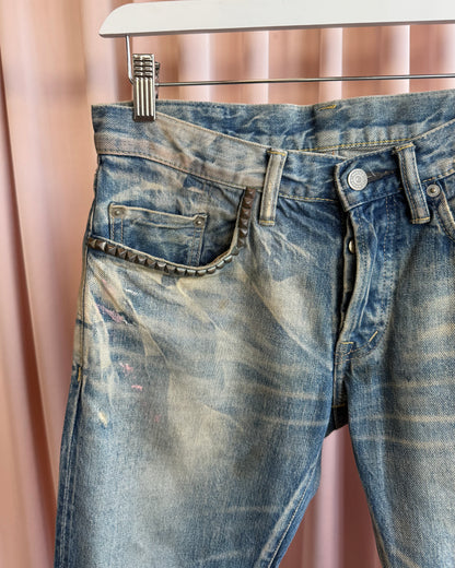 Hysteric Glamour Painted Faded Distressed Button Fly Denim