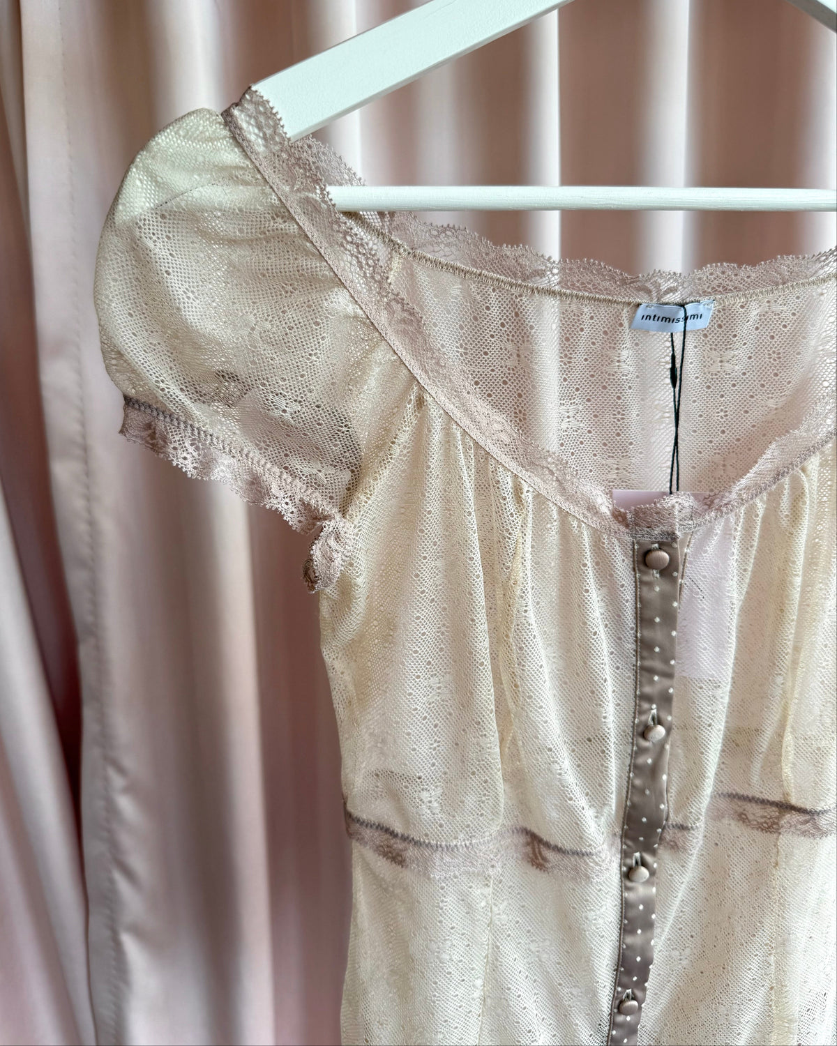 Intimissimi Sheer Lace Tan Button Up Milkmaid Top