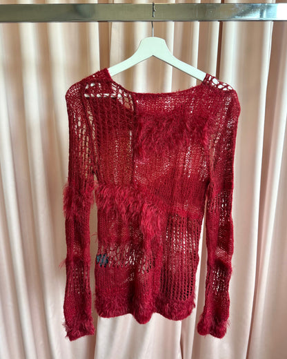 Hysteric Glamour Red "Spiderweb" Mohair Blend Open Knit Sweater