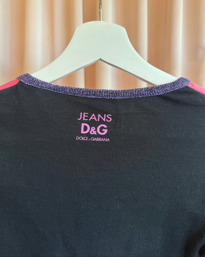 D&G 2000's "Weird" Poodle Graphic Two Tone Long Sleeve Top