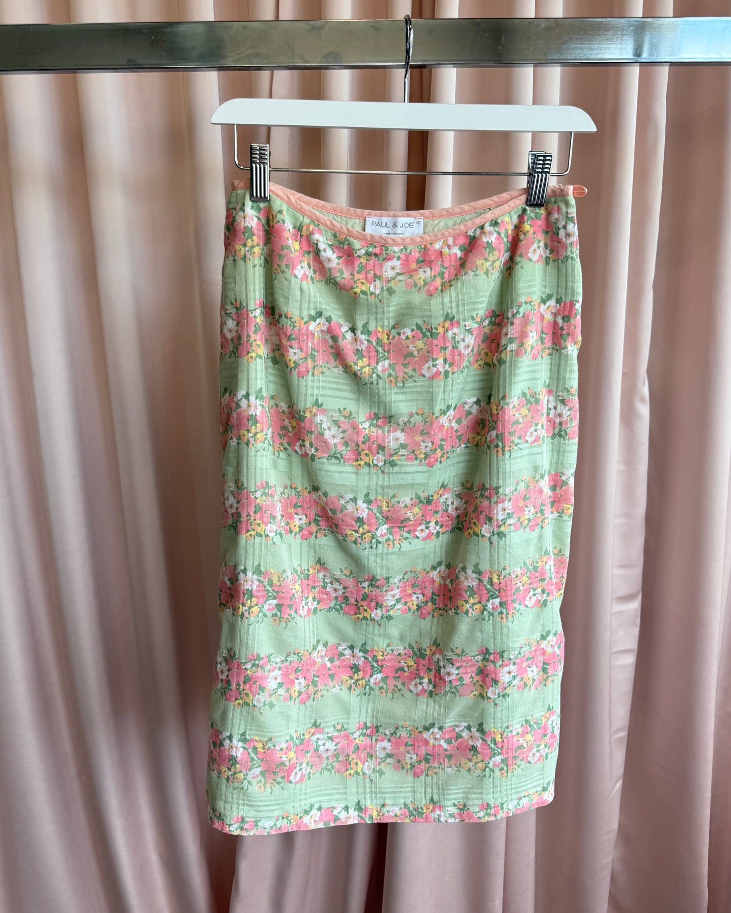 French Brand Floral Print Cotton Midi Skirt