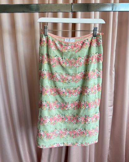 French Brand Floral Print Cotton Midi Skirt
