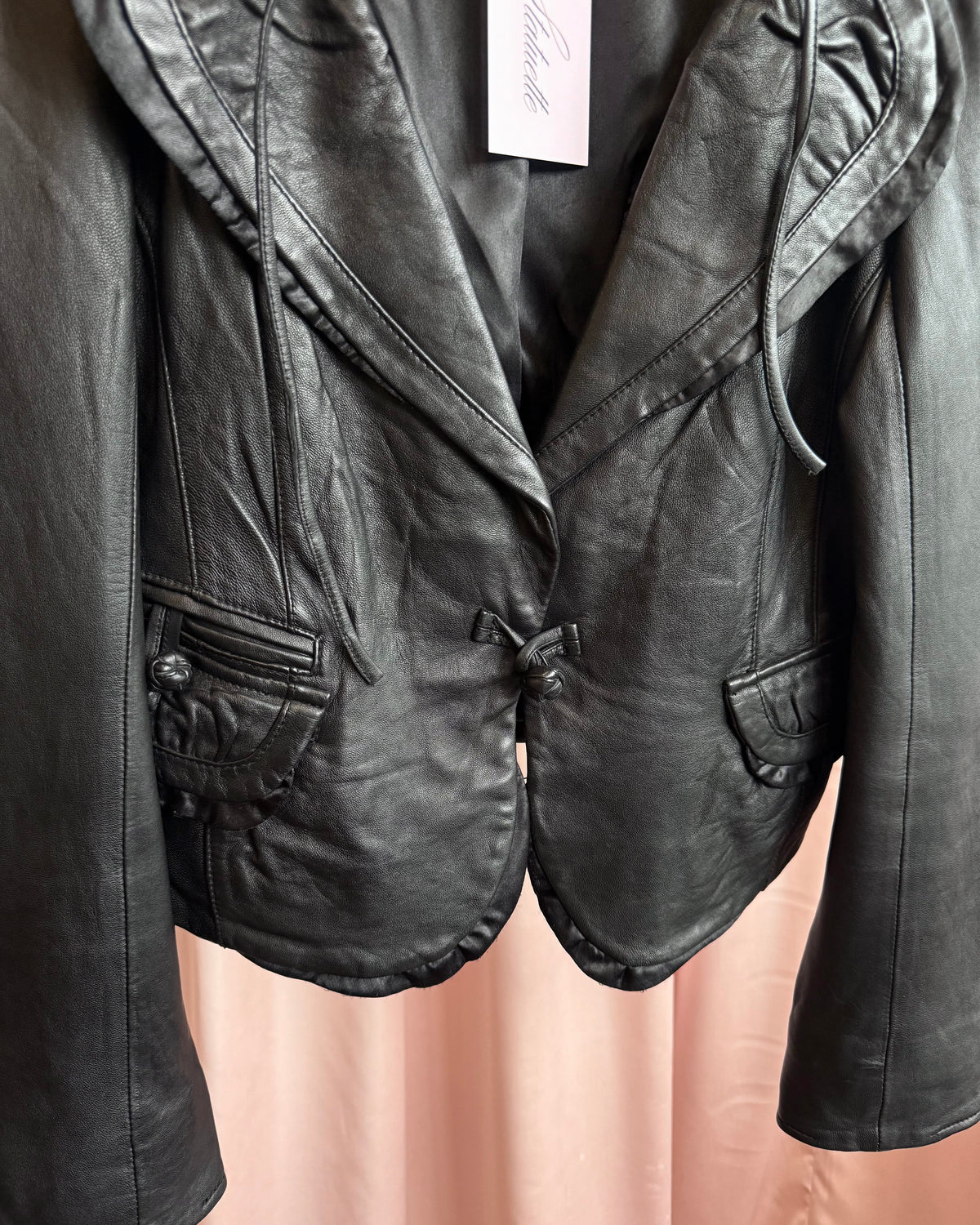 Bebe Black Genuine Leather Toggle Drawstring Blazer Jacket