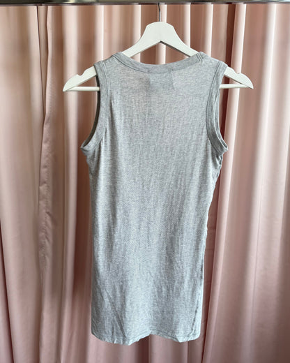 D&G 2000's Bow Pearl Necklace Graphic Grey Tank Top