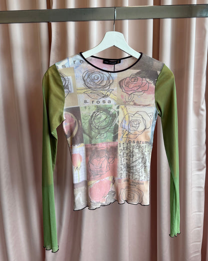 Cop Copine Rose Print Mesh Long Sleeve Top