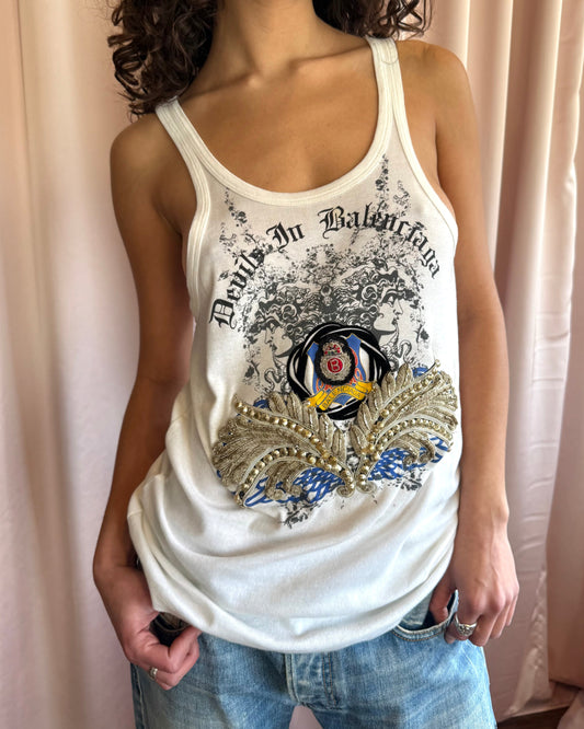 Balenciaga S/S 2006 by Nicolas Ghesquière "Devils in Balenciaga" Beaded Graphic Tank Top
