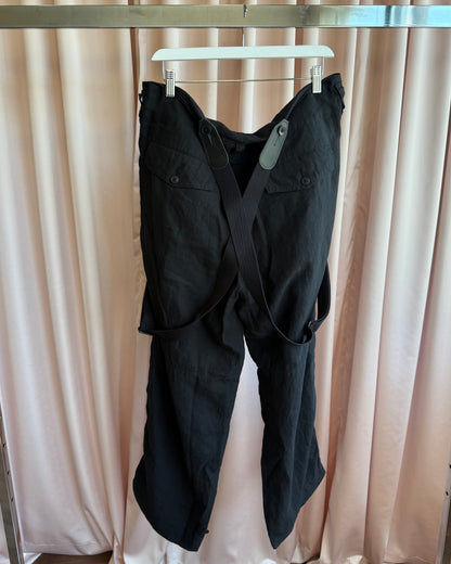 Y's Yohji Yamamoto Black Linen Suspender Trousers