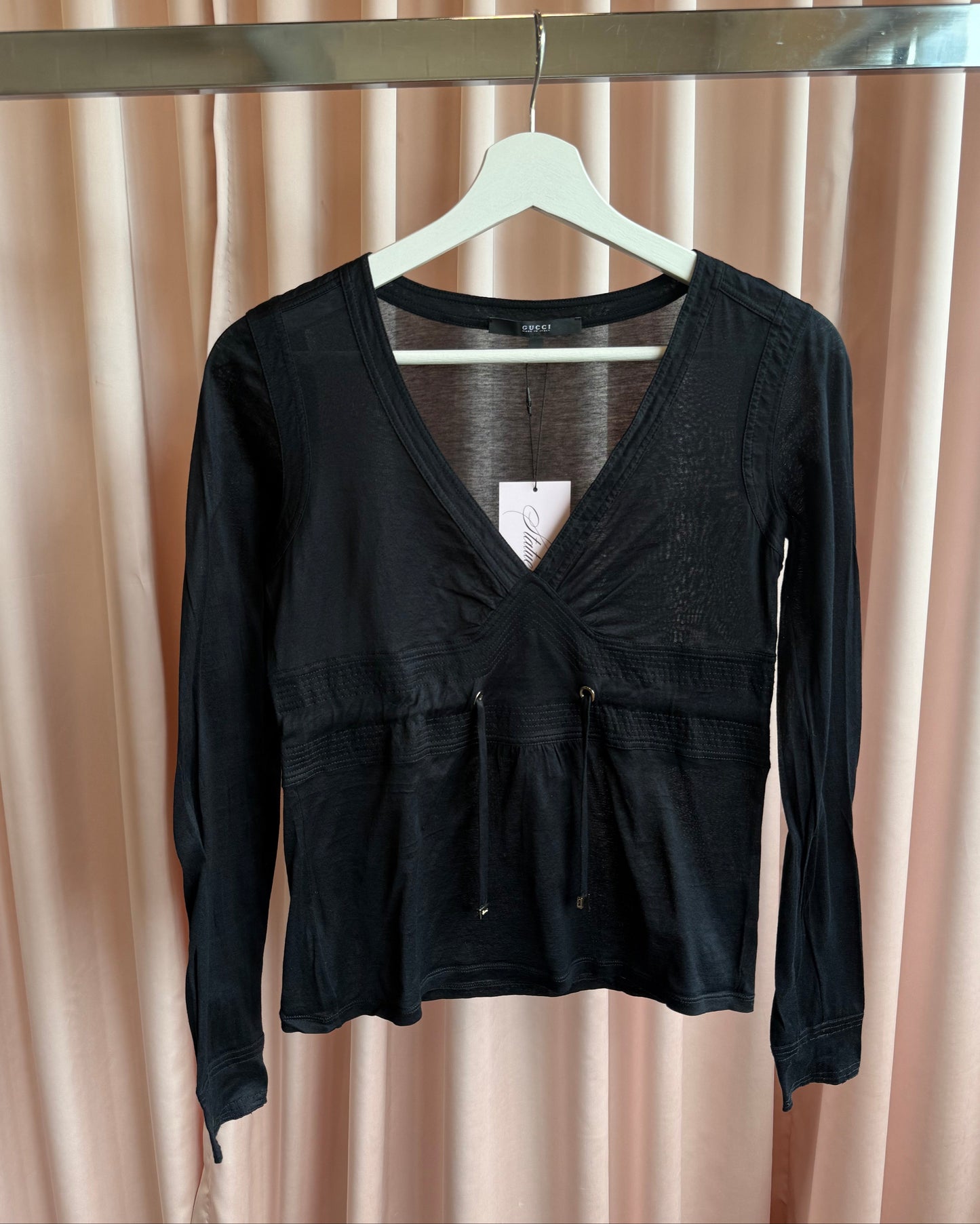Gucci 2006 by Frida Giannini Black Long Sleeve Drawstring Waist Top