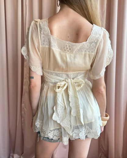 French Designer Silk & Cotton Babydoll Top