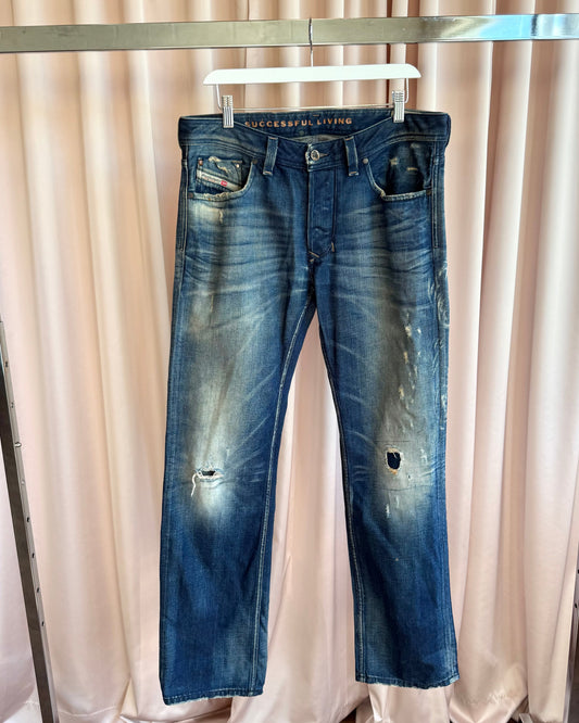Diesel "Larkee" Faded Distressed Straight Leg Denim