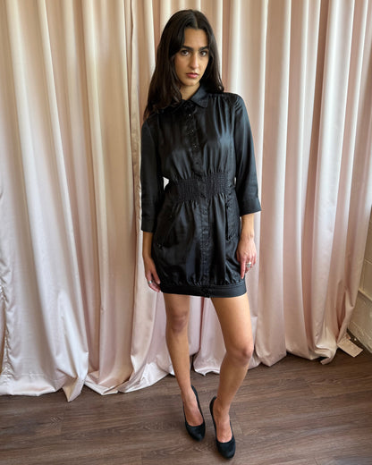 Japanese Brand Black Mini Shirt Dress