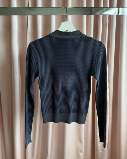French Brand Grey & Navy Striped V-Panel Long Sleeve Top