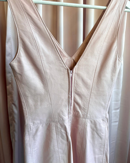 Canadian Made Baby Pink Genuine Leather V-Neck Bodycon Dress