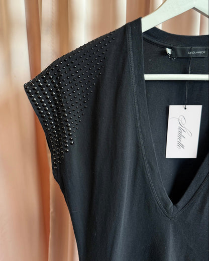 Dsquared² S/S 2009 Studded Black Low Cut V-Neck T-Shirt