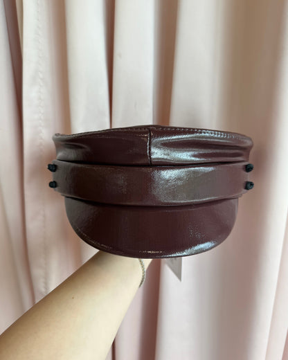 Ruslan Baginskiy Burgundy Faux Patent Leather Baker Boy Cap