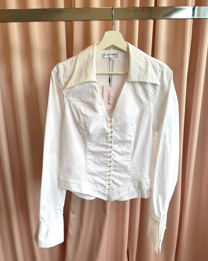 Anne Fontaine White Cotton Button Up Collared Sabrina Blouse