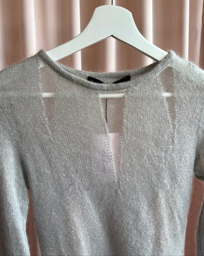 Italian Designer Light Grey Mohair Knit Sweater