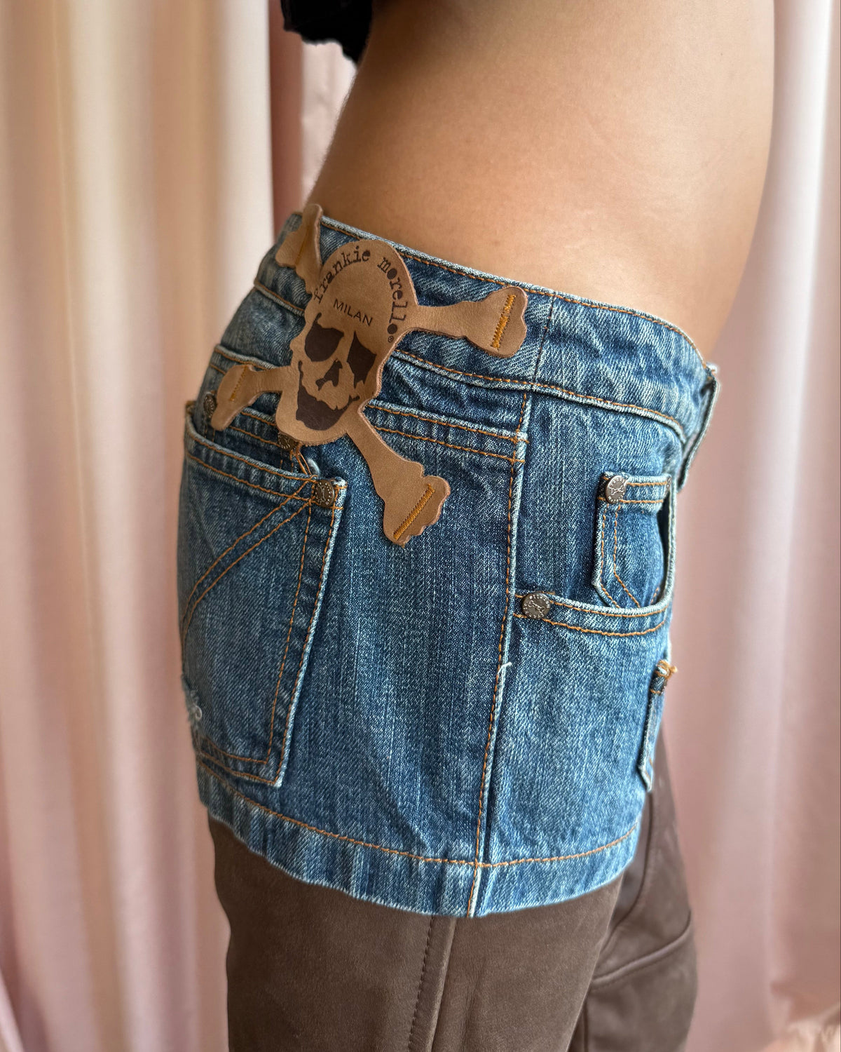 Italian Brand Hybrid Denim & Brown Leather Cropped Pants