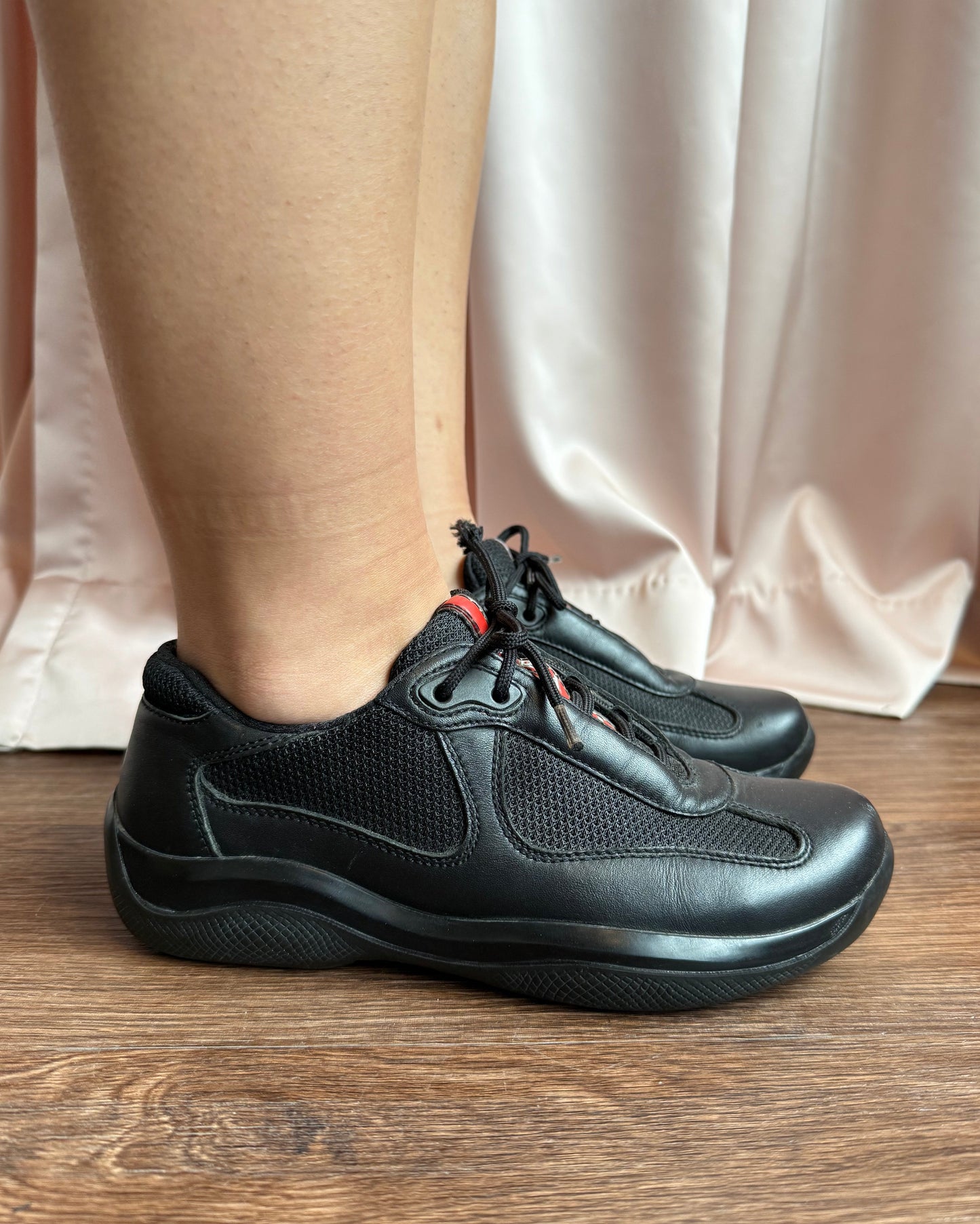 Prada America’s Cup Black Leather Sneakers