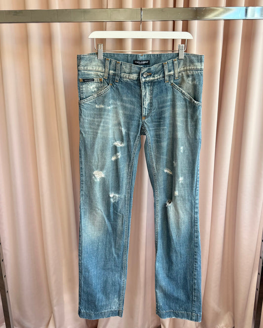 Dolce & Gabbana Ponyhair Patch Distressed Classic Fit Denim