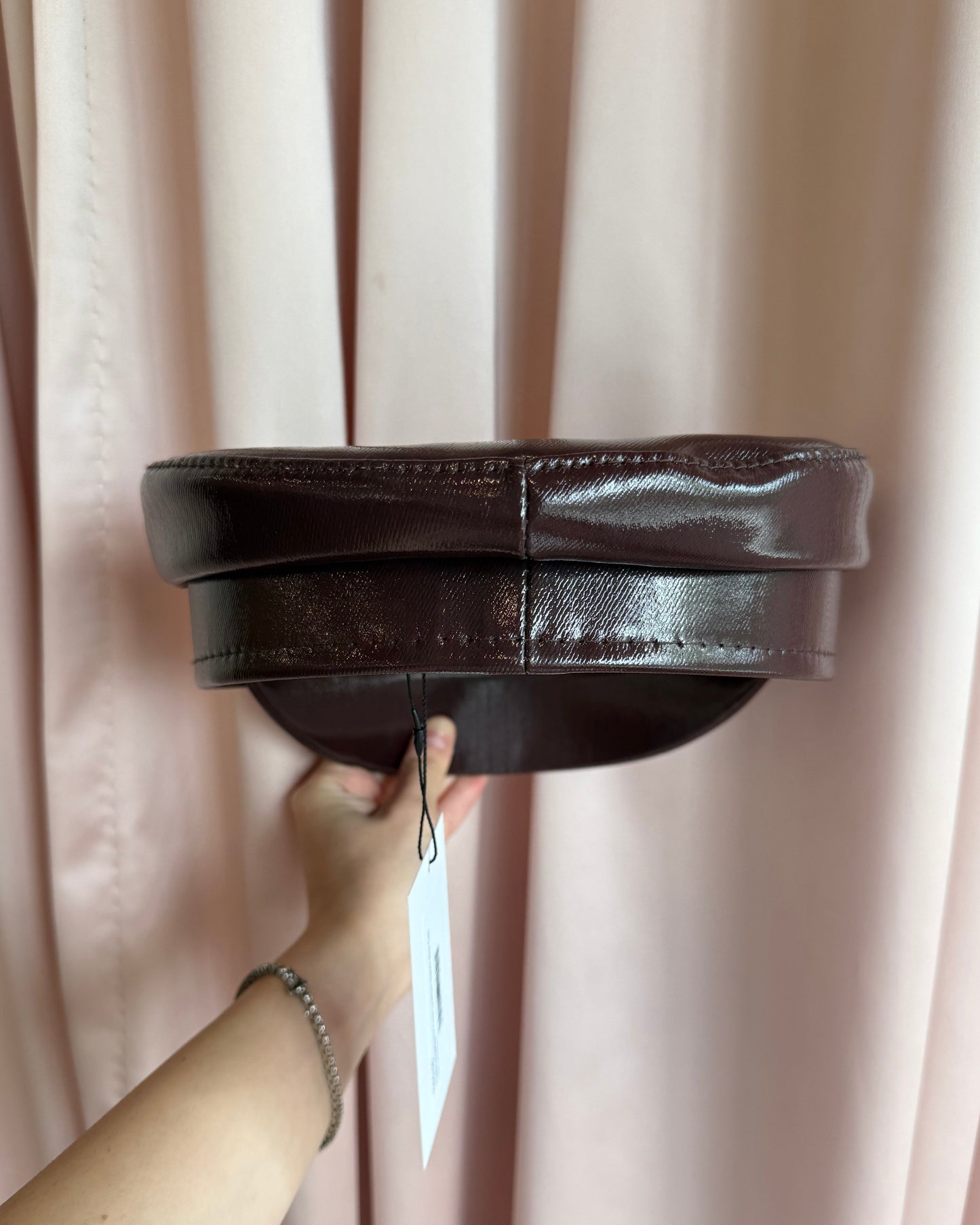 Ruslan Baginskiy Burgundy Faux Patent Leather Baker Boy Cap