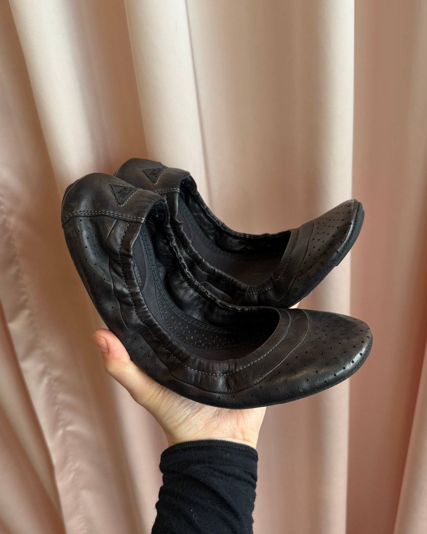 Prada Sport 2010 Perforated Black Lambskin Leather Ballet Flats