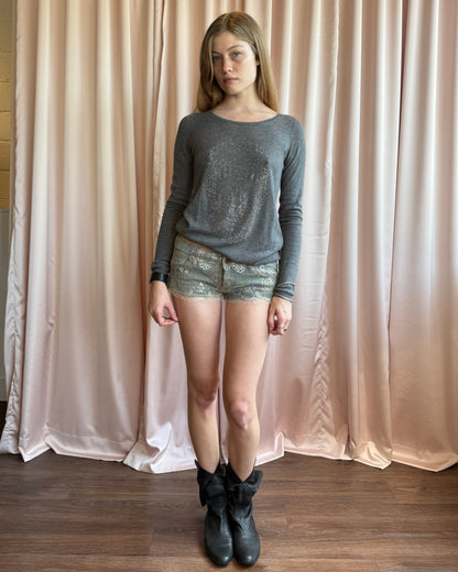 ifsixwasnine Lace Overlay Mud Max Denim Micro Mini Shorts