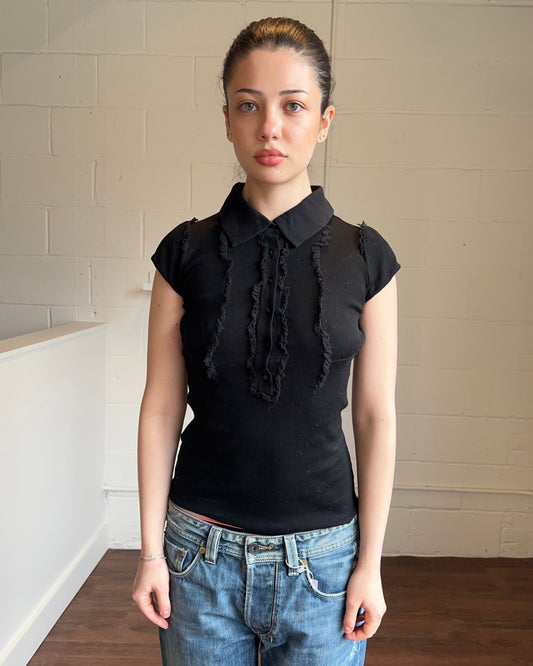 Italian Designer Black Polo Top