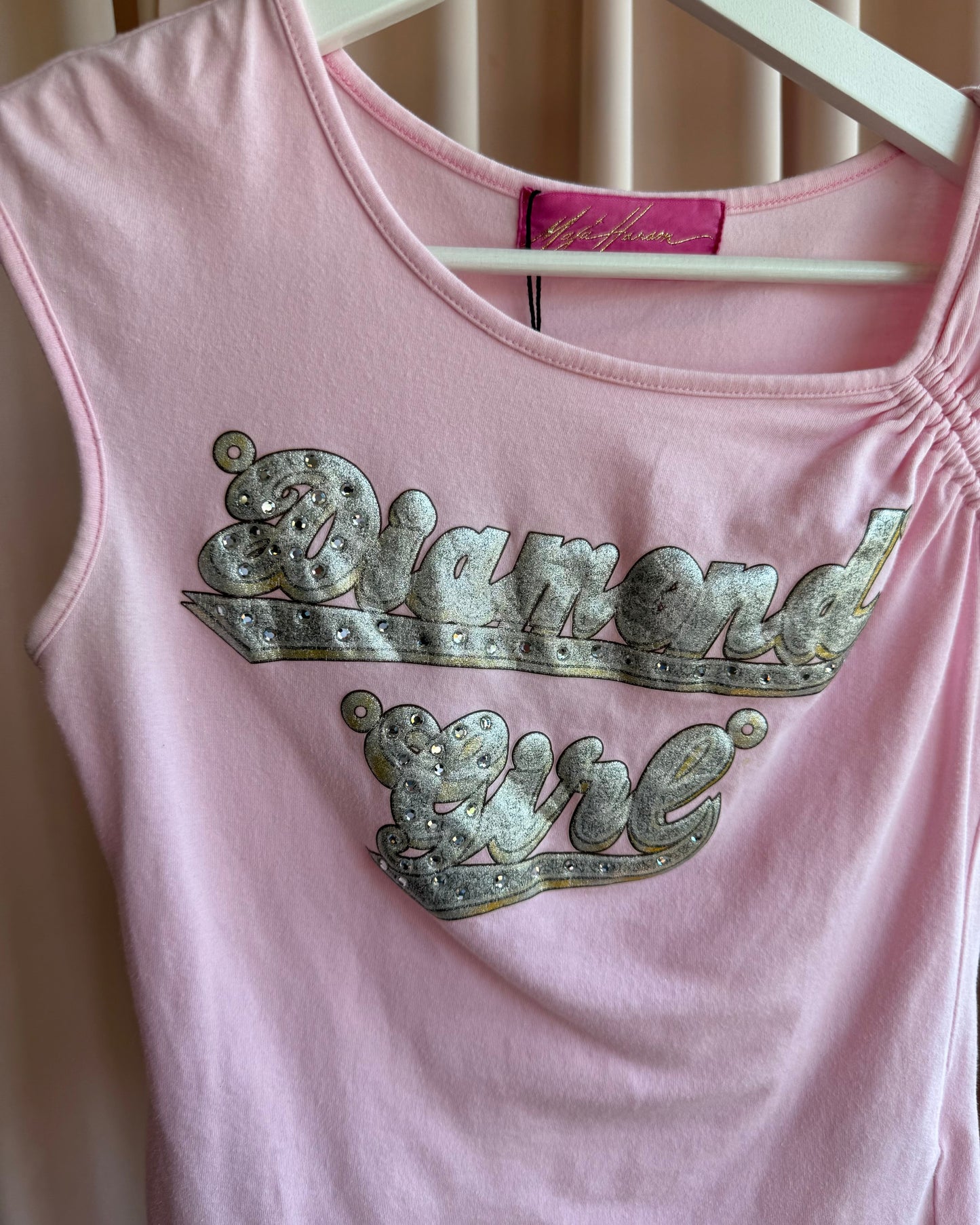 Baby Pink "Diamond Girl" Rhinestone Graphic Top