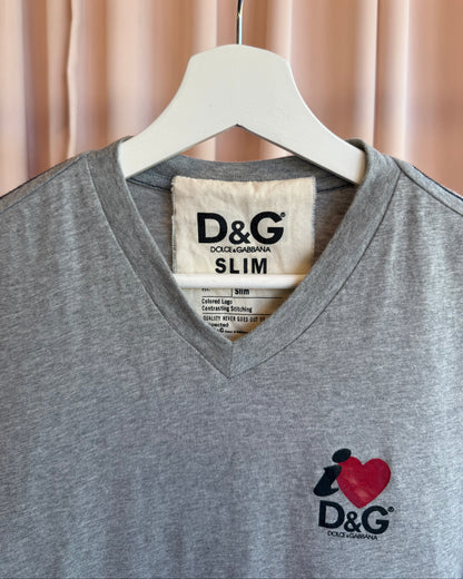 D&G "I Love D&G" Logo Graphic Grey V-Neck T-Shirt